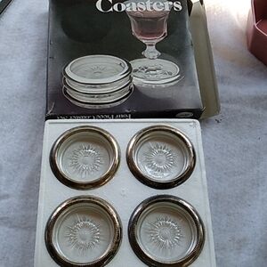 Vintage Leonard by Towle silverplate 4 PC coaster set original box